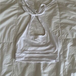 Halter Sleeveless Cut Out Crop Tops Square Neck Double Layer Backless Tank